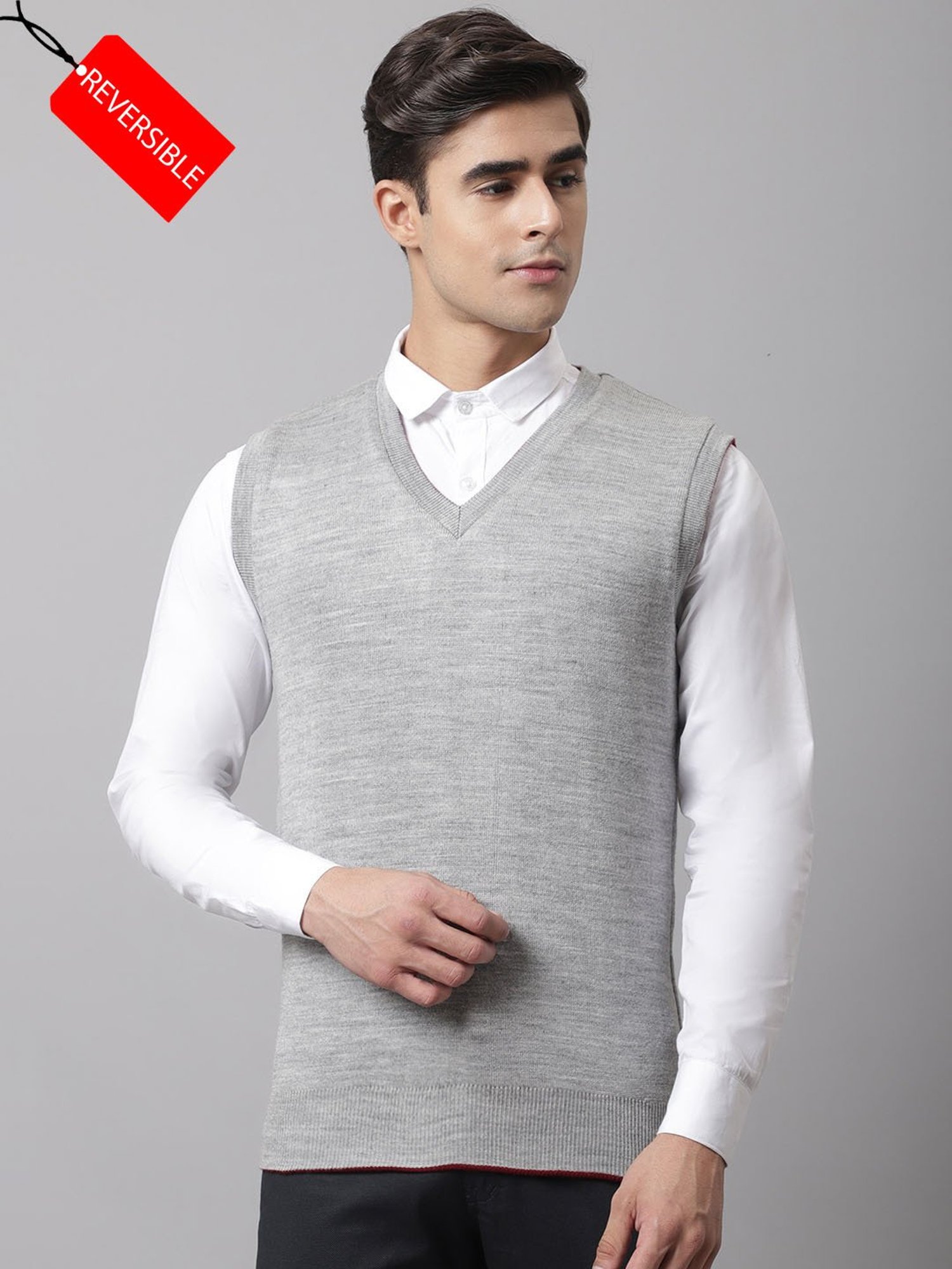 Cantabil Maroon & Light Grey Regular Fit Reversible Sweater