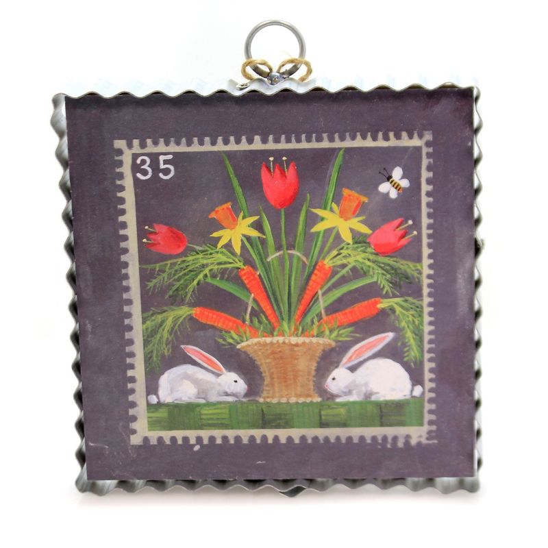 Easter 7.0" Easter Stamp Bunnies Carrots Flowers  -  Wall Sign Panels