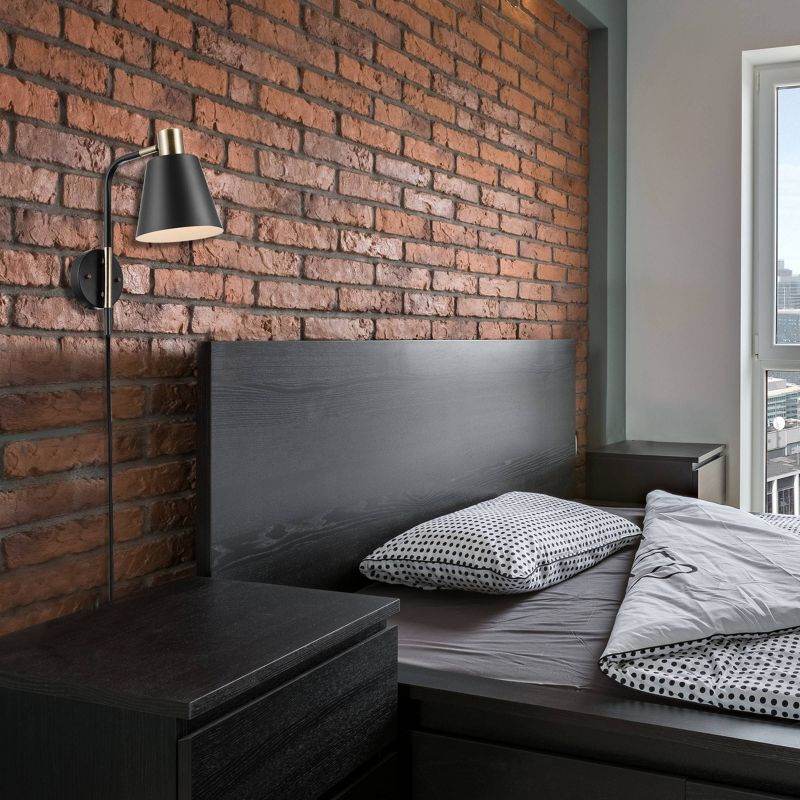 Cleo 1-Light Matte Black Plug-In or Hardwire Wall Sconce - Novogratz x Globe