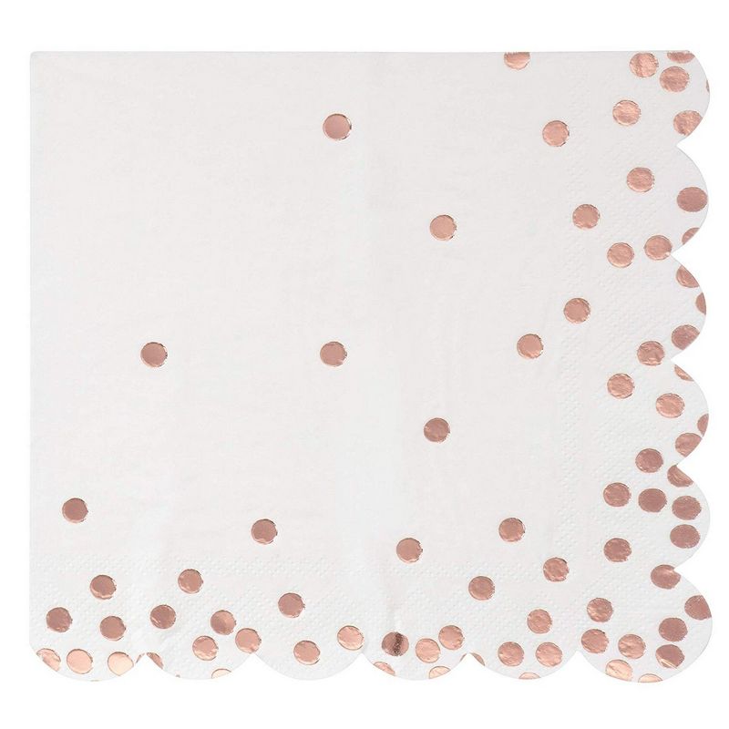 Juvale 50-Pack Rose Gold Foil Polka Dot Confetti Disposable Paper Napkins Wedding Party Supplies 6.5x6.5"