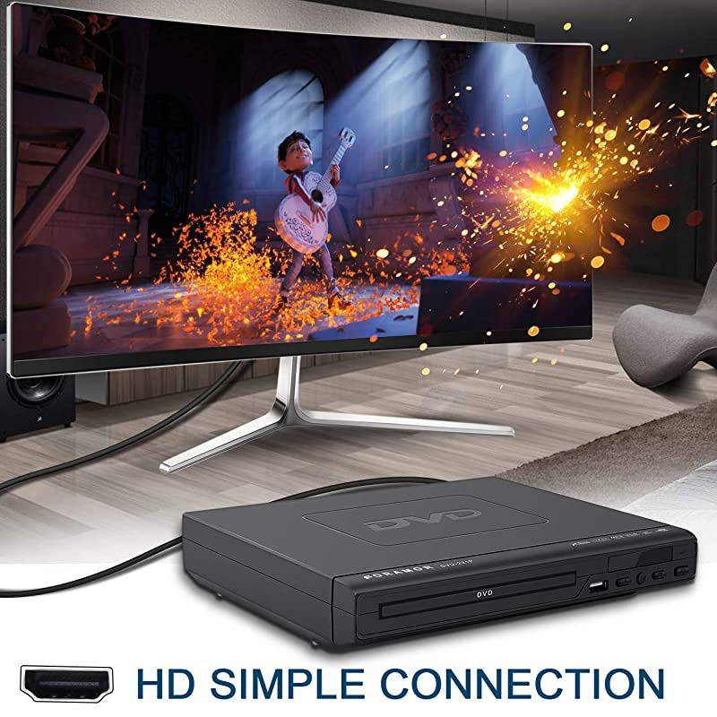 DVD Player, HDMI DVD Player for Smart TV Support 1080P Full HD with HDMI Cable Remote Control USB Input Region Free Home DVD Players