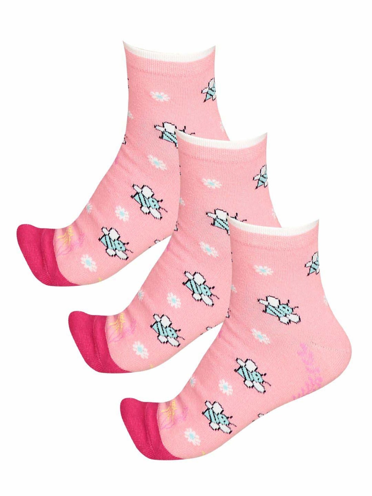 Bodycare Pink Printed Socks - Pack Of 3