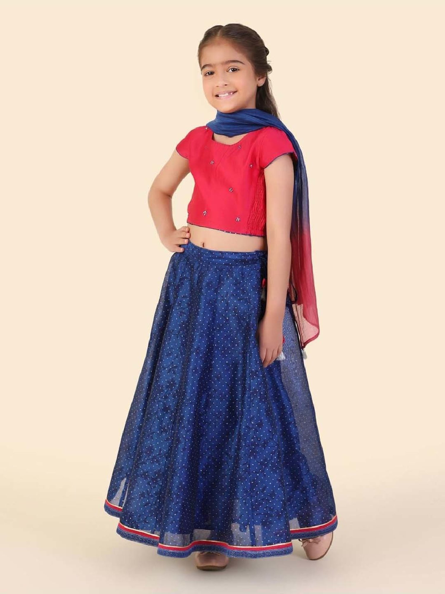 A Little Fable Kids Red & Beige Embellished Lehenga Choli