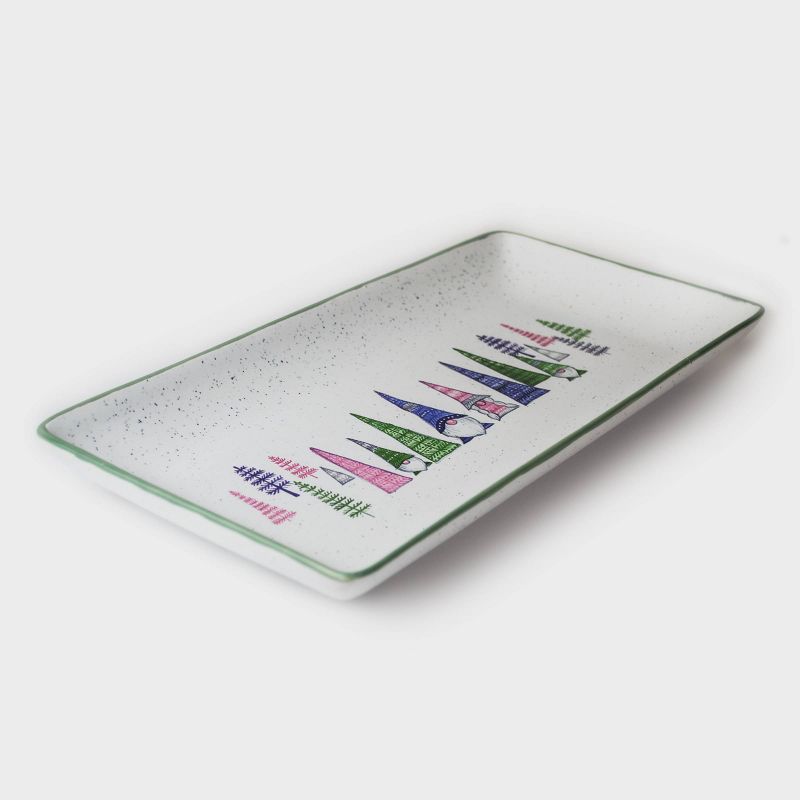 12" x 6" Ceramic Gnomes and Trees Serving Platter - Peppermint & Pine