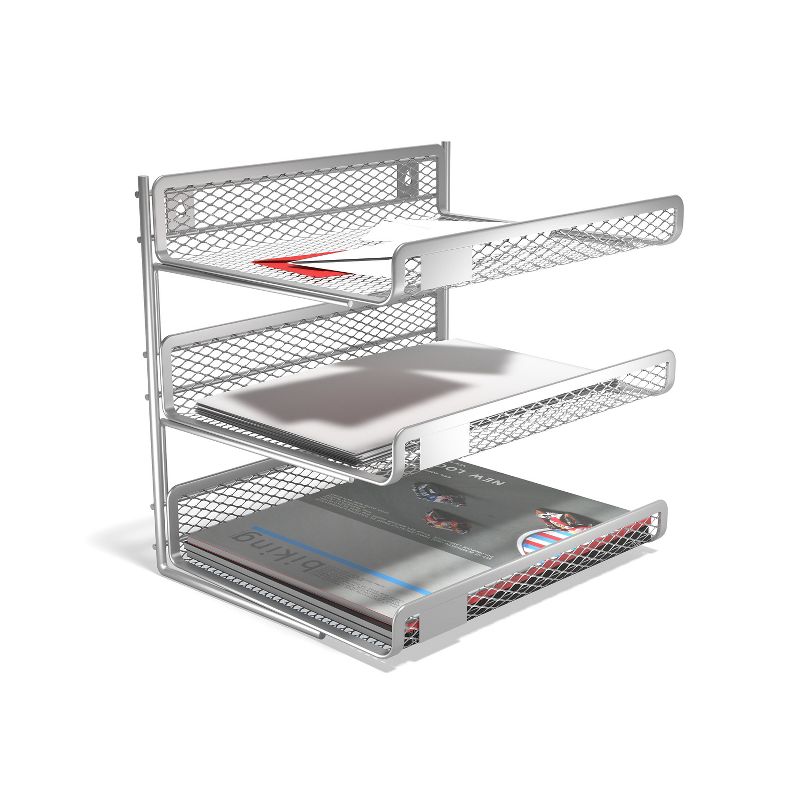TRU RED 3 Compartment Wire Mesh File Organizer, Silver TR57557-CC