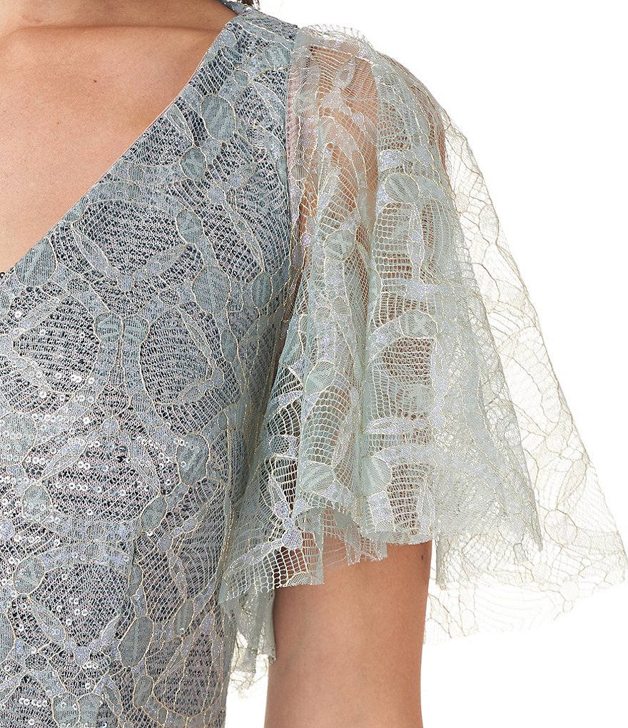 JS Collections Sequin Flutter Short Sleeve Mermaid Gown