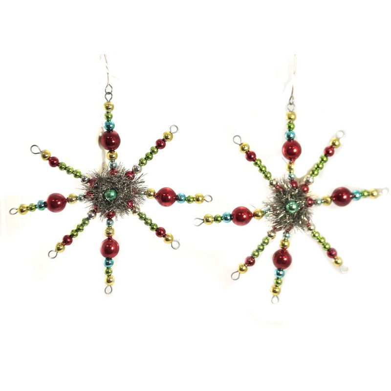 Christmas 7.5" Beaded Starburst Ornament Set/2 Lowe Merry Bright Vintage  -  Tree Ornaments