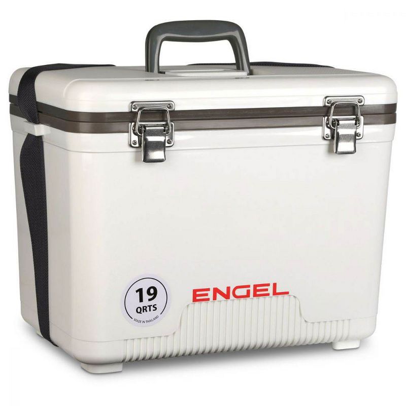 Engel UC19 19 Quart Fishing Live Bait Dry Box Ice Cooler with Stain/Odor-Resistant Surface and Shoulder Strap, White