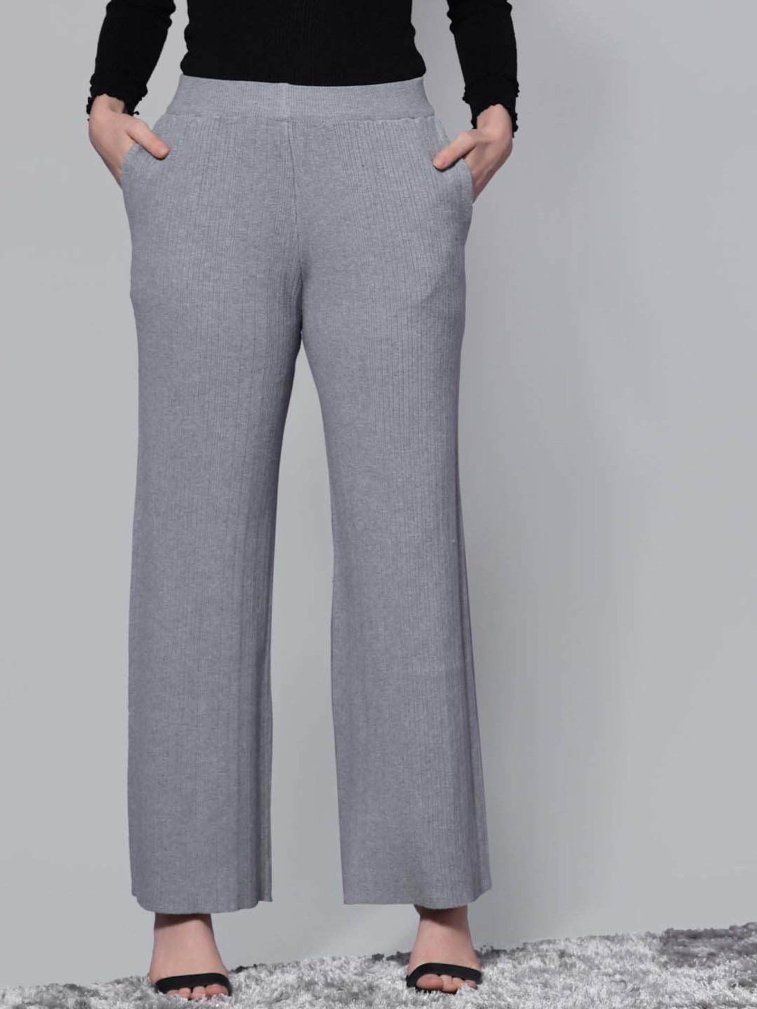 Mafadeny Grey Self Pattern Palazzos