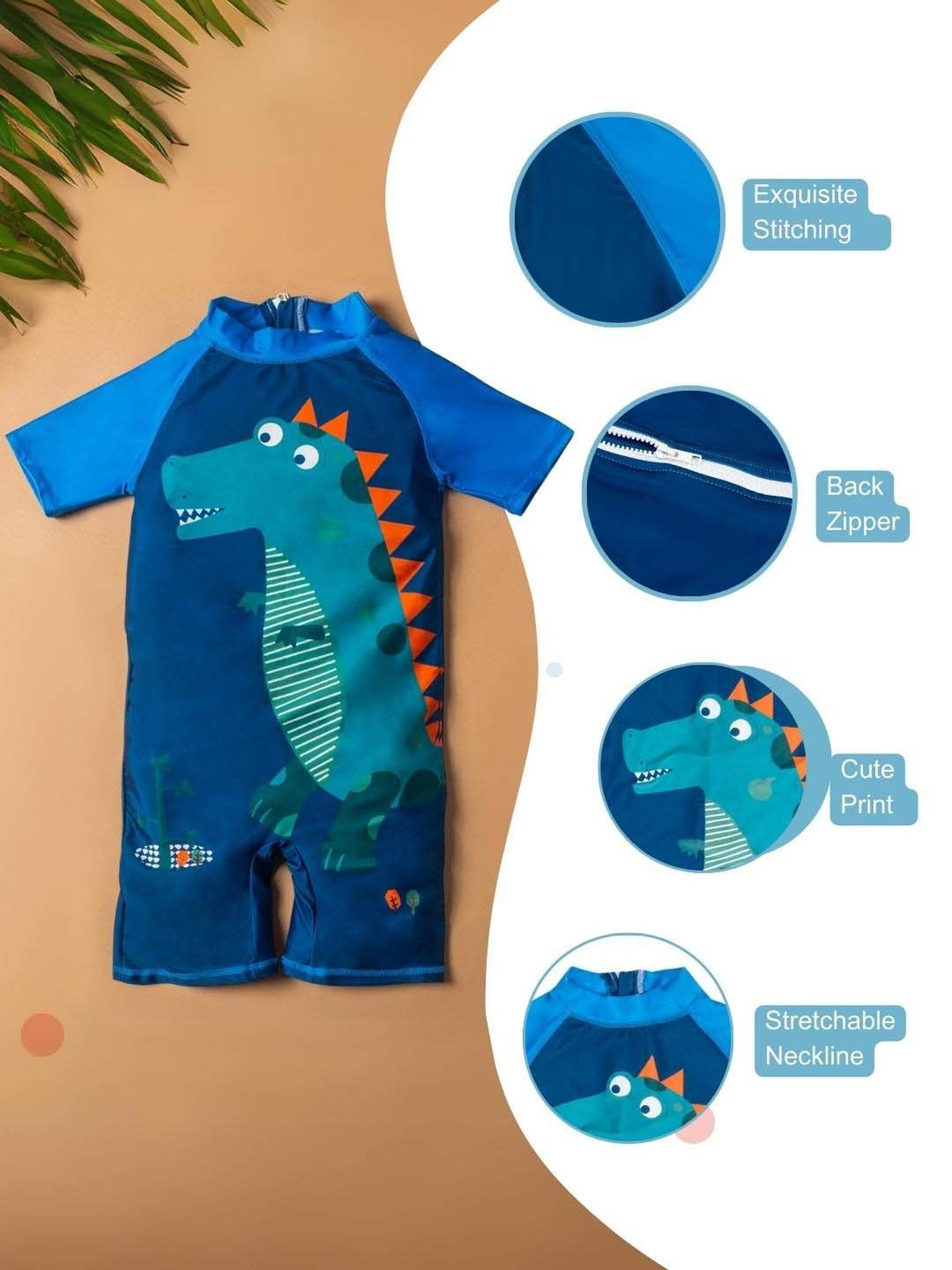 Baby Moo Kids Blue Printed Swimming Costume