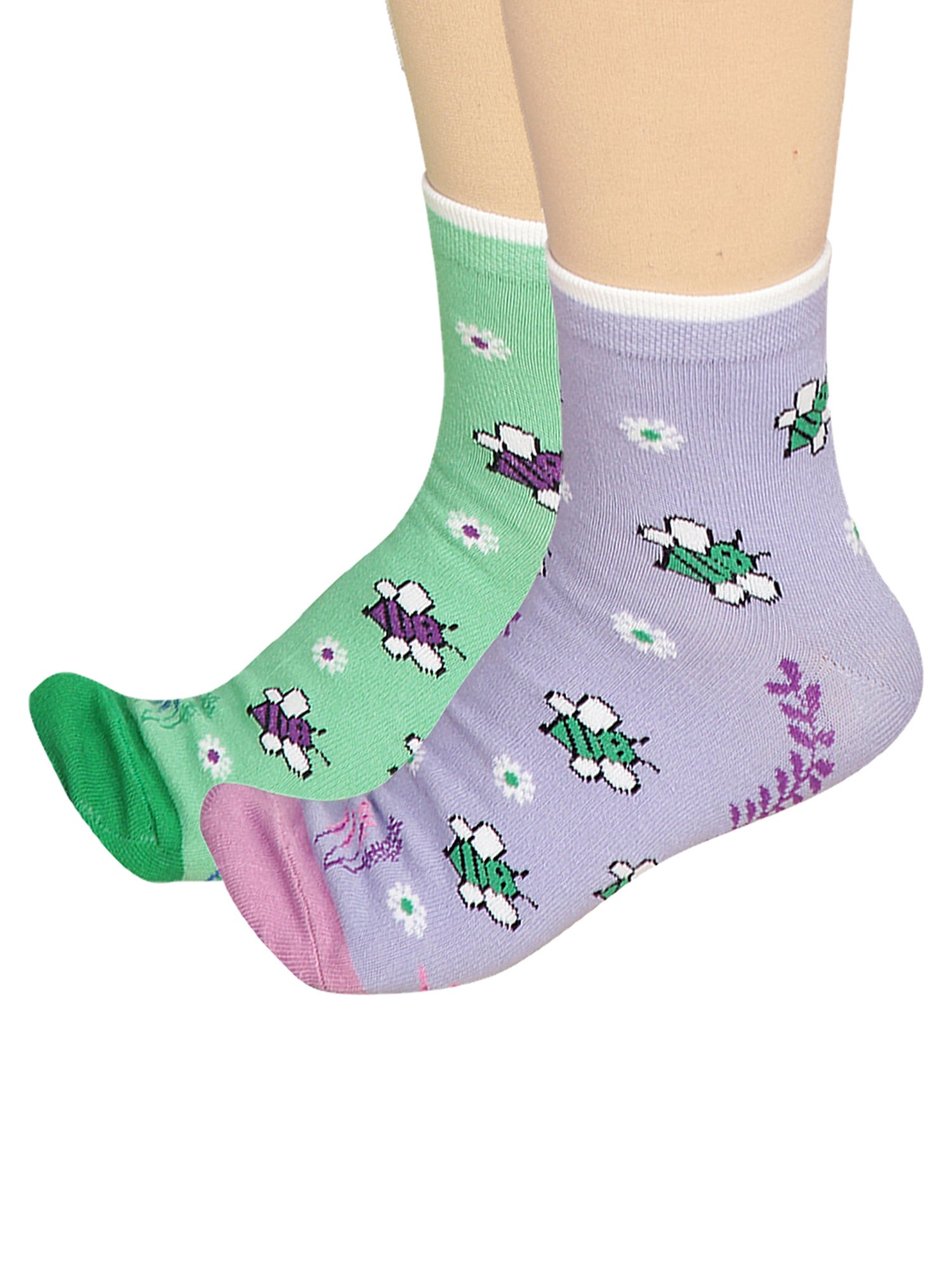 Bodycare Lavender & Green Printed Socks (Pack Of 2)