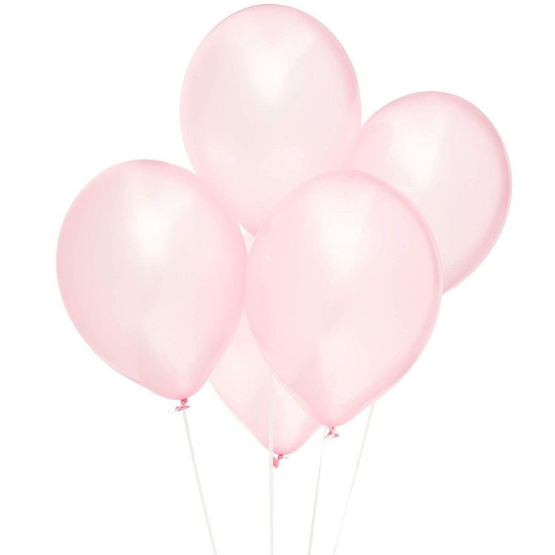 Blue Panda 12 inch Metallic Latex Balloons (100 Count), Light Pink