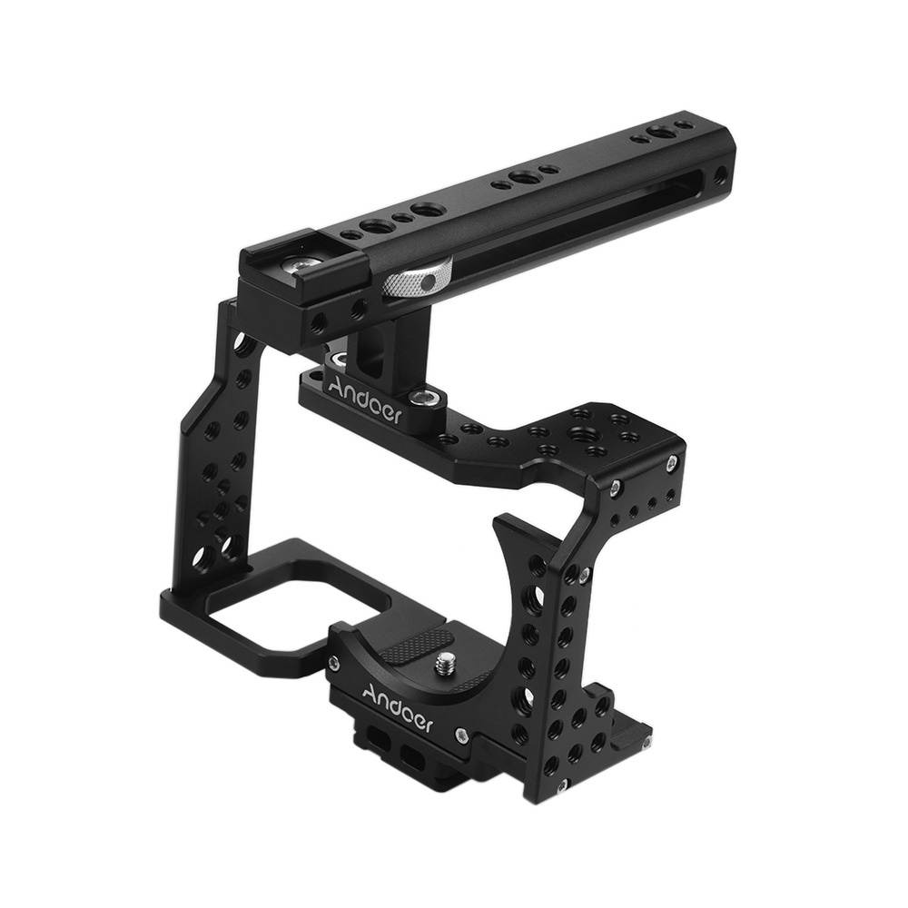 Andoer Camera Cage + Top Handle Kit Video Film Movie Making Stabilizer Aluminum Alloy with Cold Shoe Mount Cable Clamp Mounting Adapter for Sony A7II/A7III/A7SII/A7M3/A7RII/A7RIII Camera