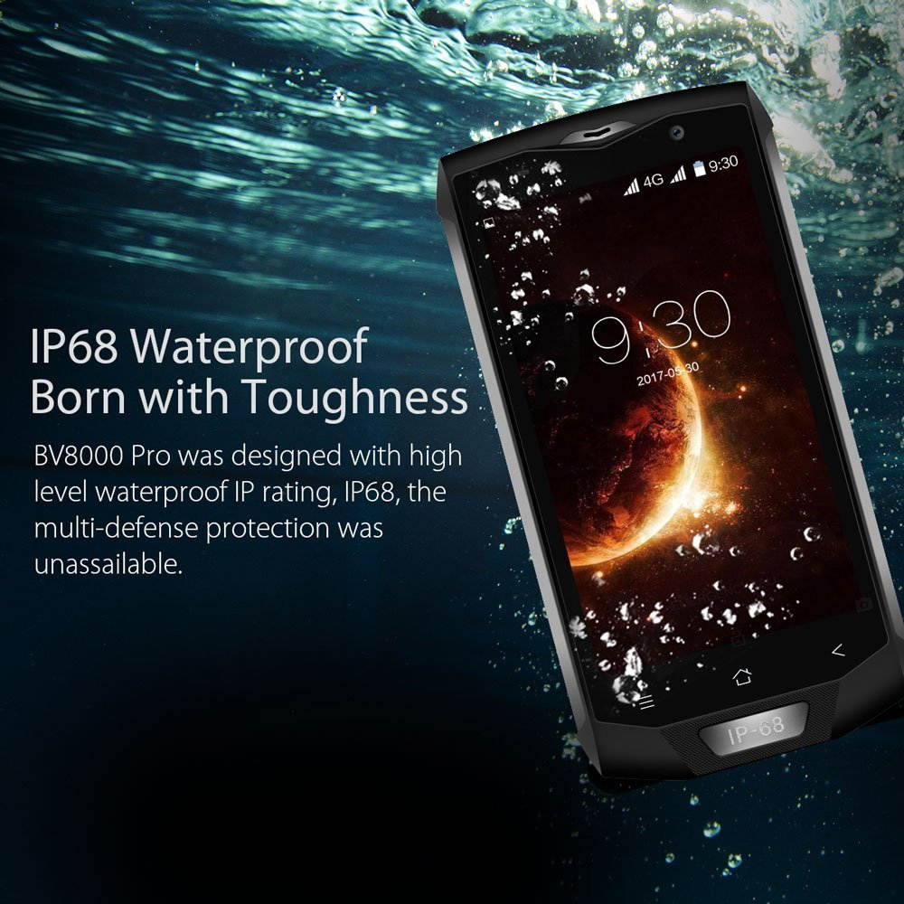 Blackview BV8000 Pro Unlocked International Rugged IP68 Waterproof Dual Sim 6GB Ram 64GB Rom 8.0MP+16.0MP DUAL Samsung Camera 5.0" FHD Android7.0 4180mAh  Battery 9V 2A Fingerprint GPS 4G+ Smartphone