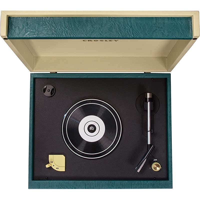CR6231DGR Sterling Portable Turntable with AuxIn and Bluetooth Green amp Cream