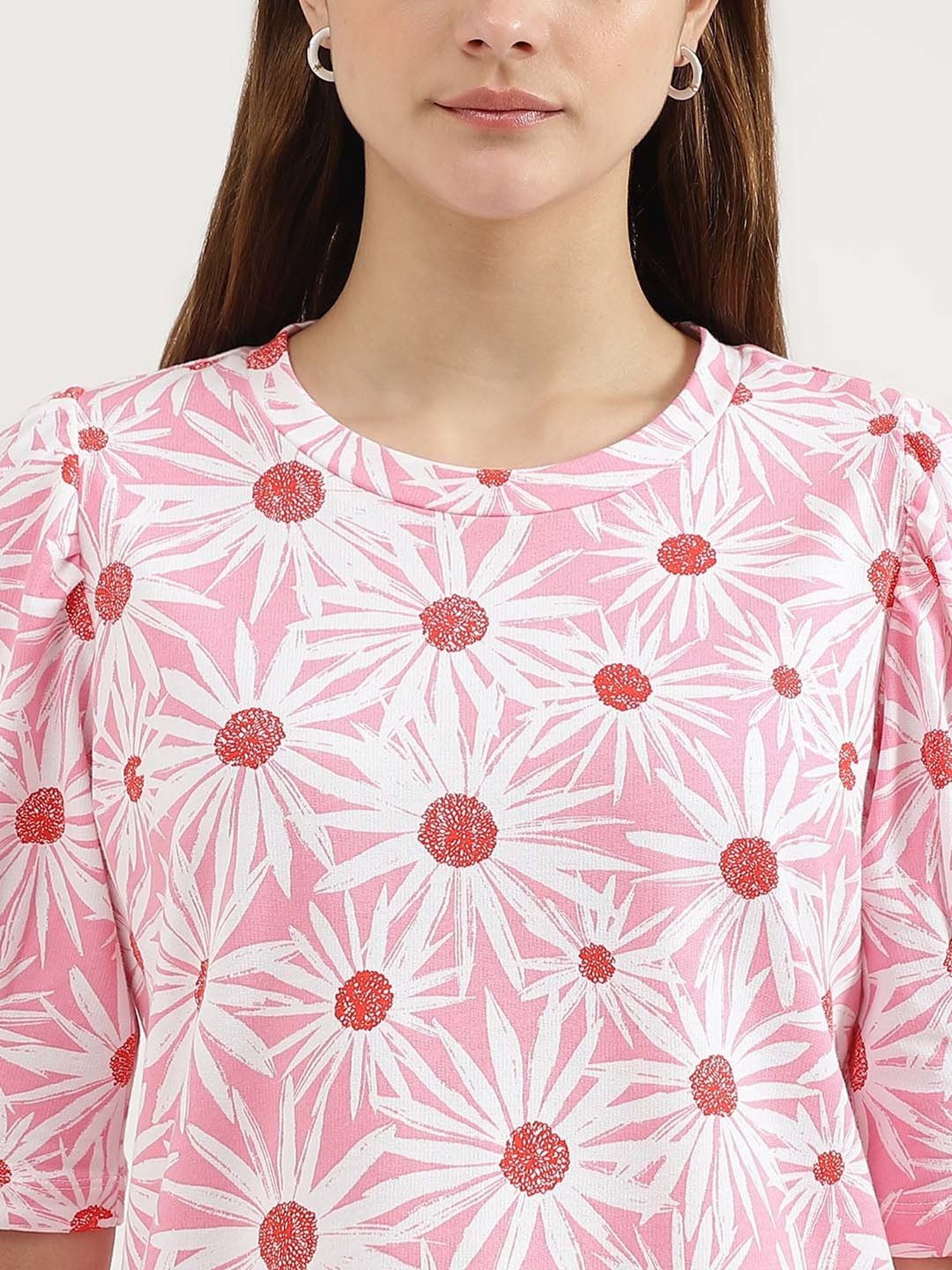 United Colors of Benetton Pink Cotton Printed Top