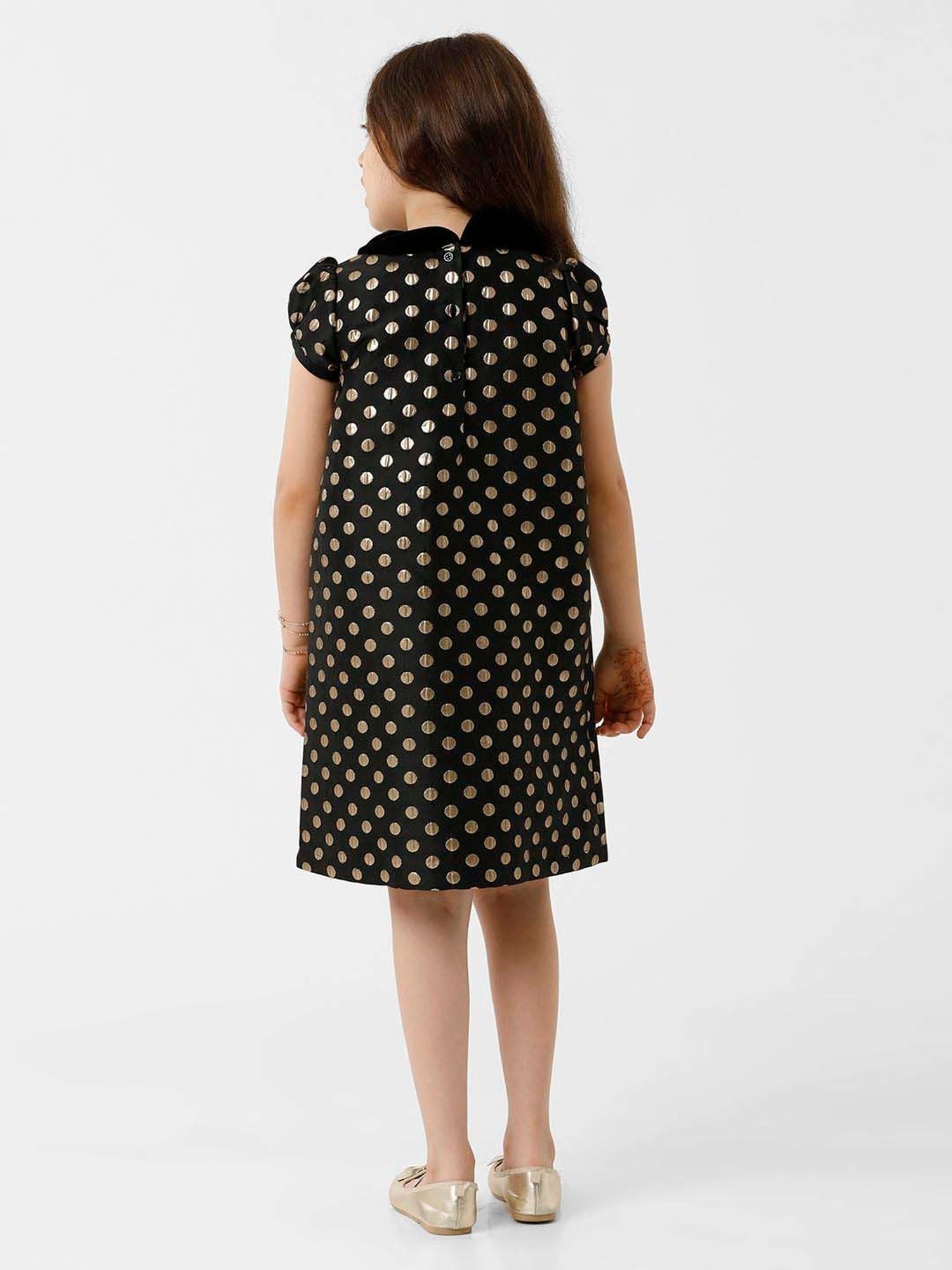 Kate & Oscar Kids Black & Gold Printed Dress