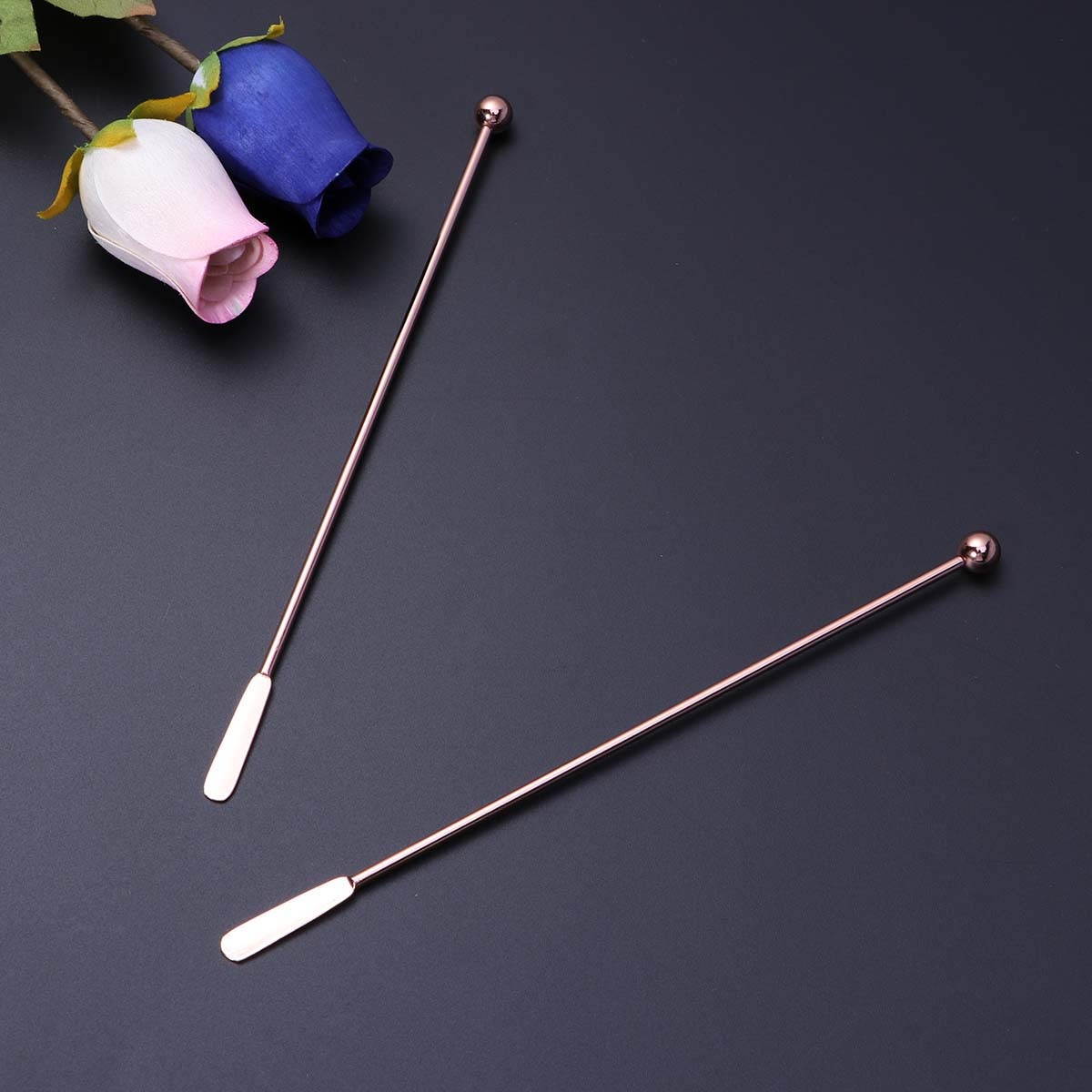 5 Pcs Stainless Steel Flat and Round Bead Cocktail Pick Set Fruit Stick Martini Picks(Rose Gold)