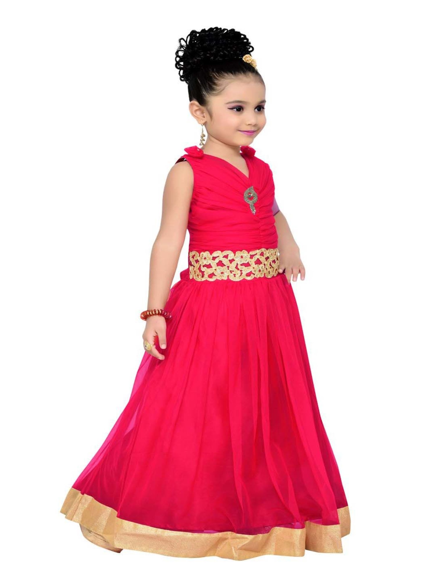 AJ Dezines Kids Pink Zari Work Gown