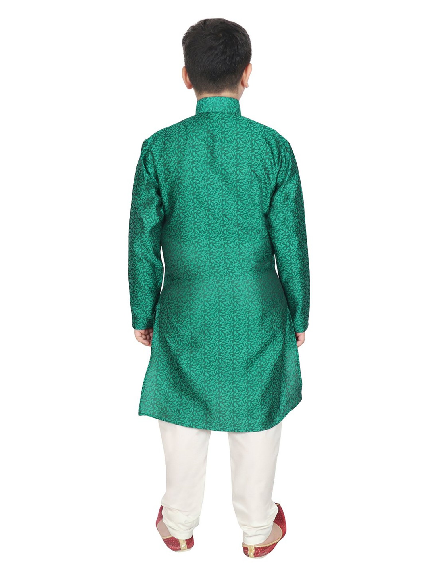 SG Yuvraj Kids Green & White Embroidered Full Sleeves Kurta with Pyjamas
