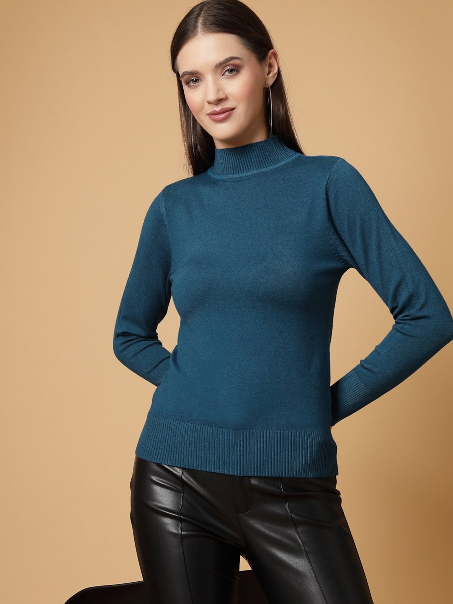 Mafadeny Teal Regular Fit Pullover