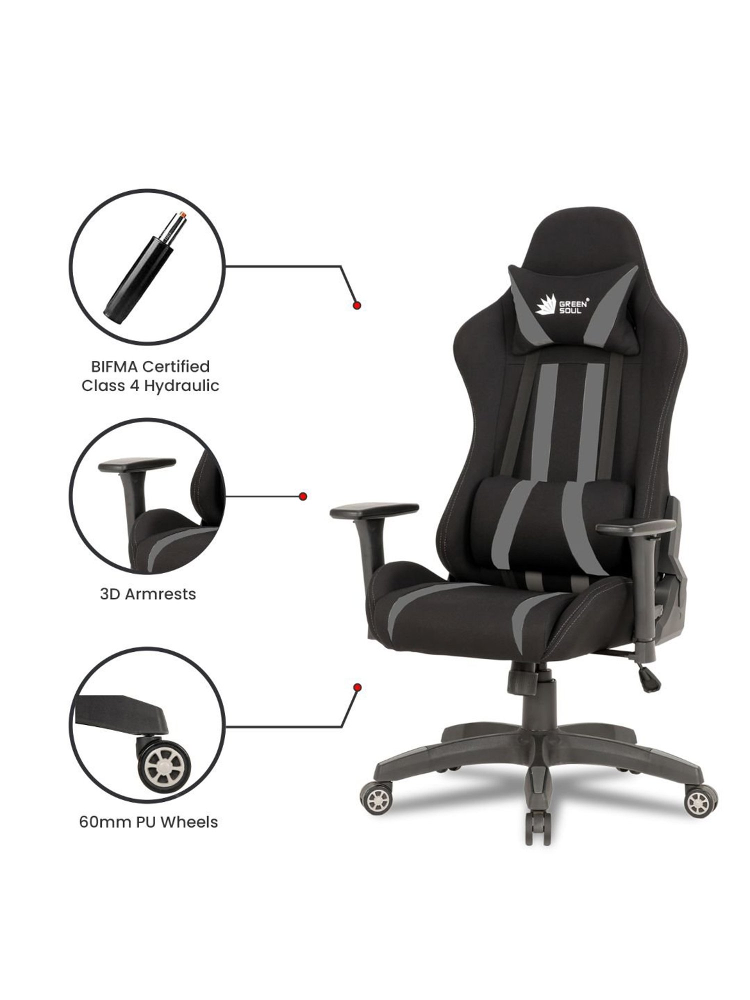 Green Soul Beast Black & Grey PU Leather Gaming Chair