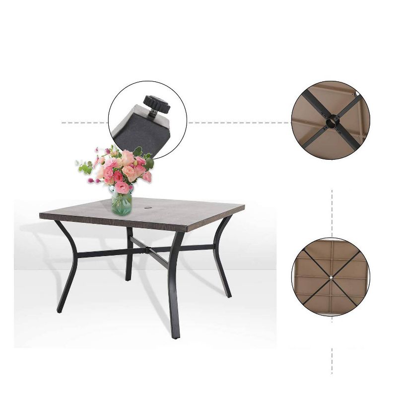 5pc Patio Dining Set with 360 Swivel Chairs with Cushions and Square Steel & Faux Tabletop - Captiva Designs