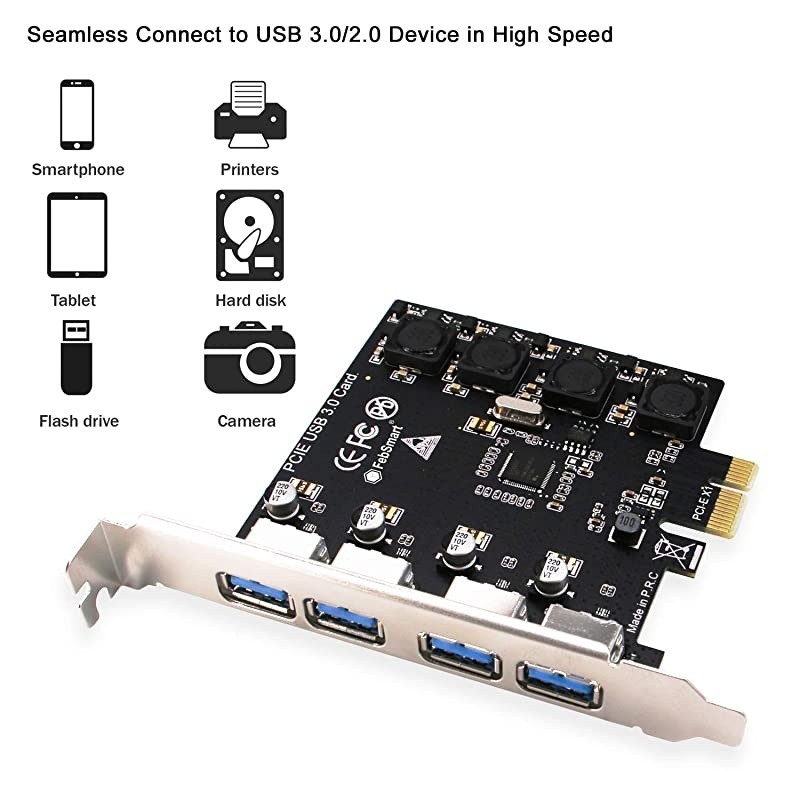 4 Ports USB 3.0 Super Fast 5Gbps PCI Express(PCIe) Expansion Card for Windows Server, XP,7,Vista,8,8.1,10 PCs-Build in Self-Powered Technology-No Need Additional Power Supply(FS-U4-Pro)