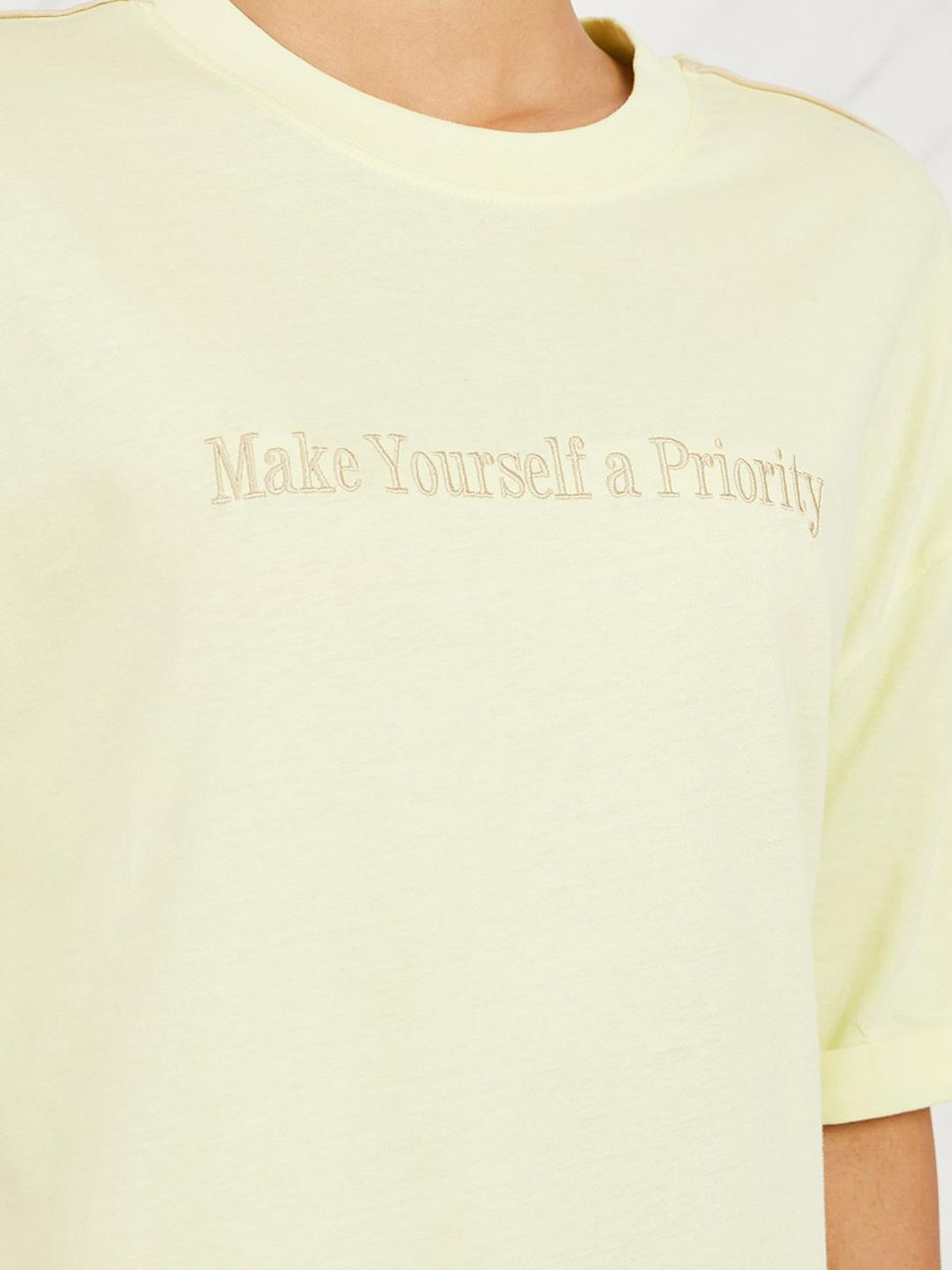 Styli Green Cotton Embroidered T-Shirt