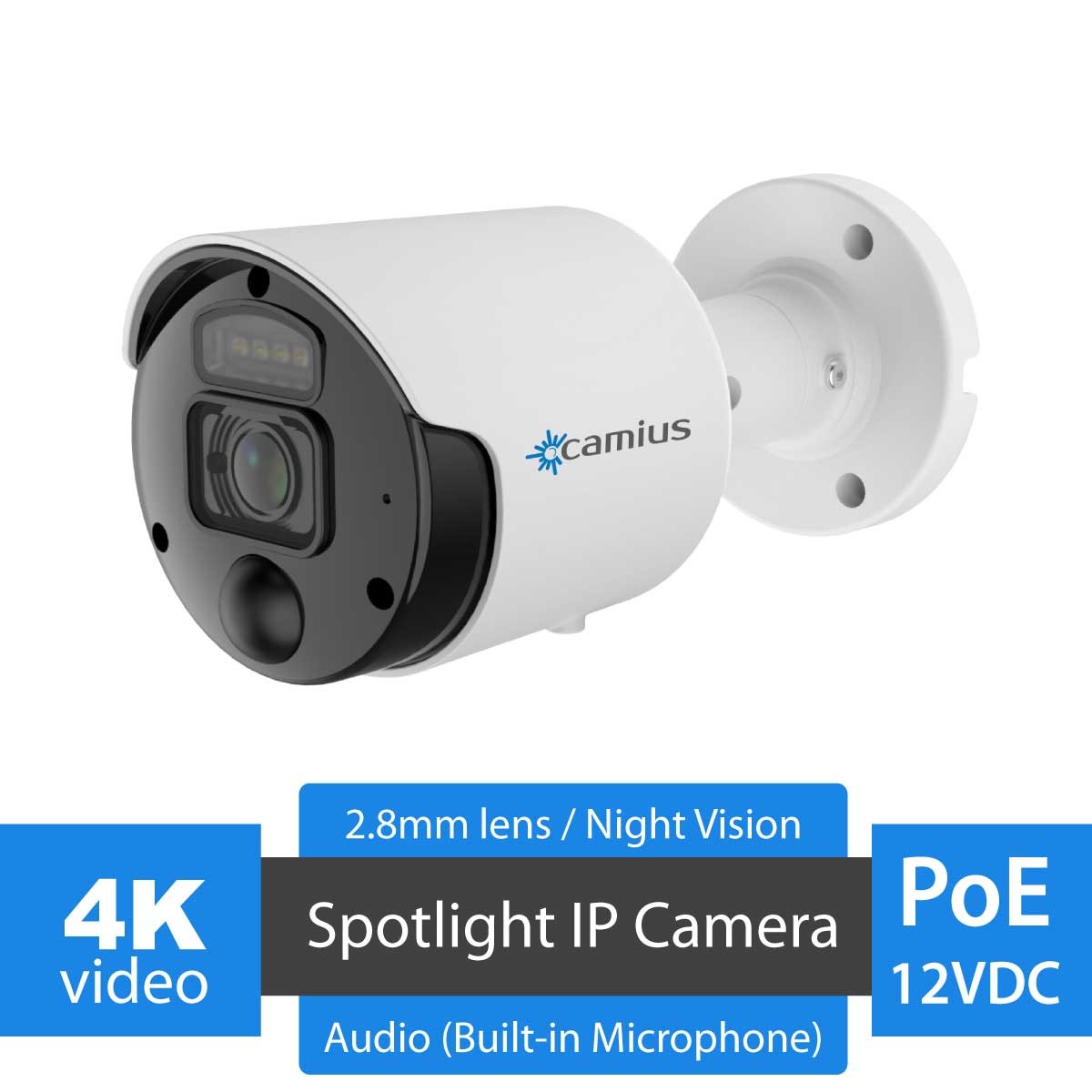 Camius 4K PoE 16CH NVR System, 8 x 8MP IP Spotlight Security Cameras with built-in microphone, 105 degrees view, PIR, Motion, Sound Detection, 2SATA, eSATA, 100ft night vision 16PN8S8R (without HDD)