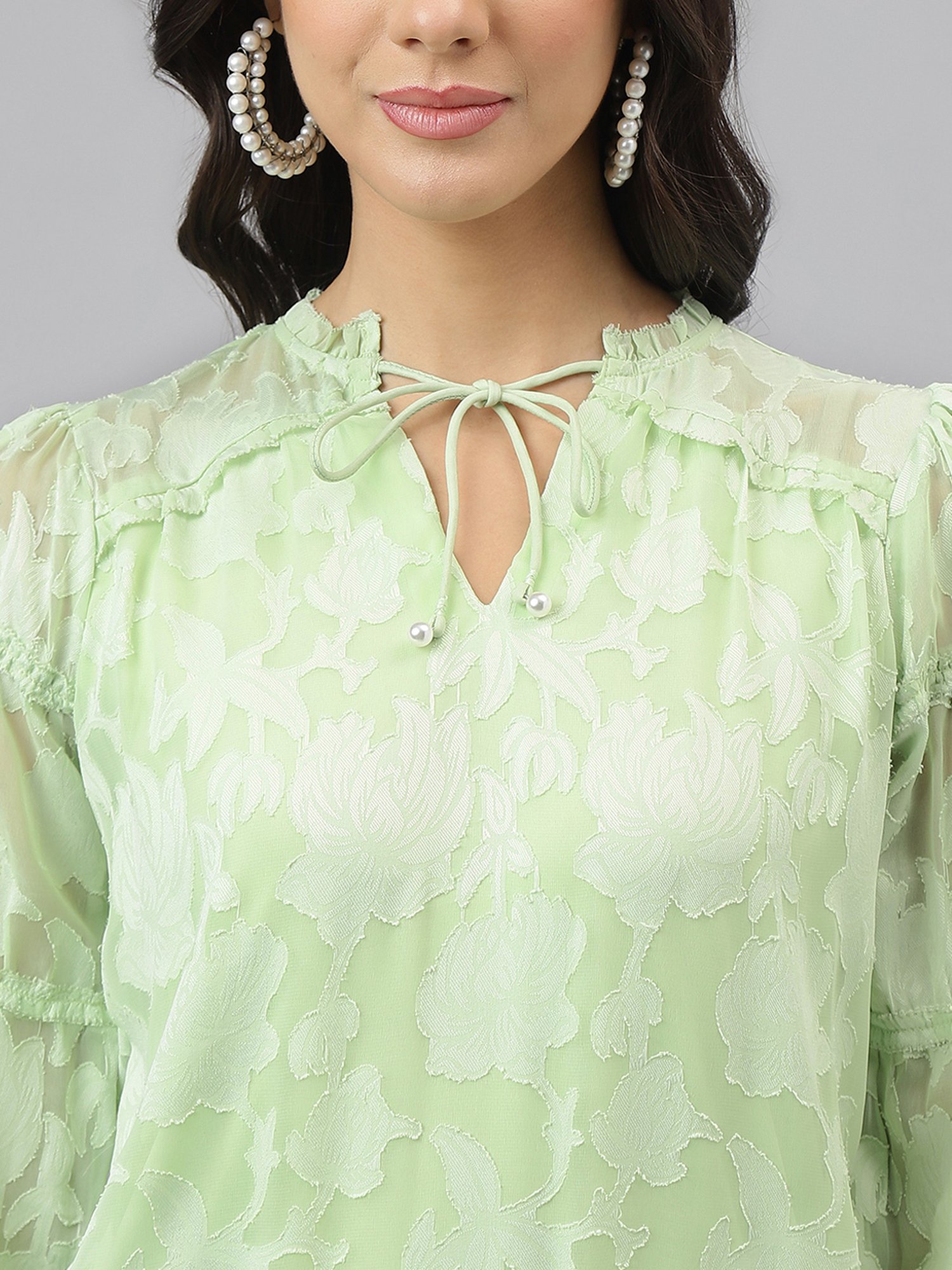 Latin Quarters Green Self Design Top