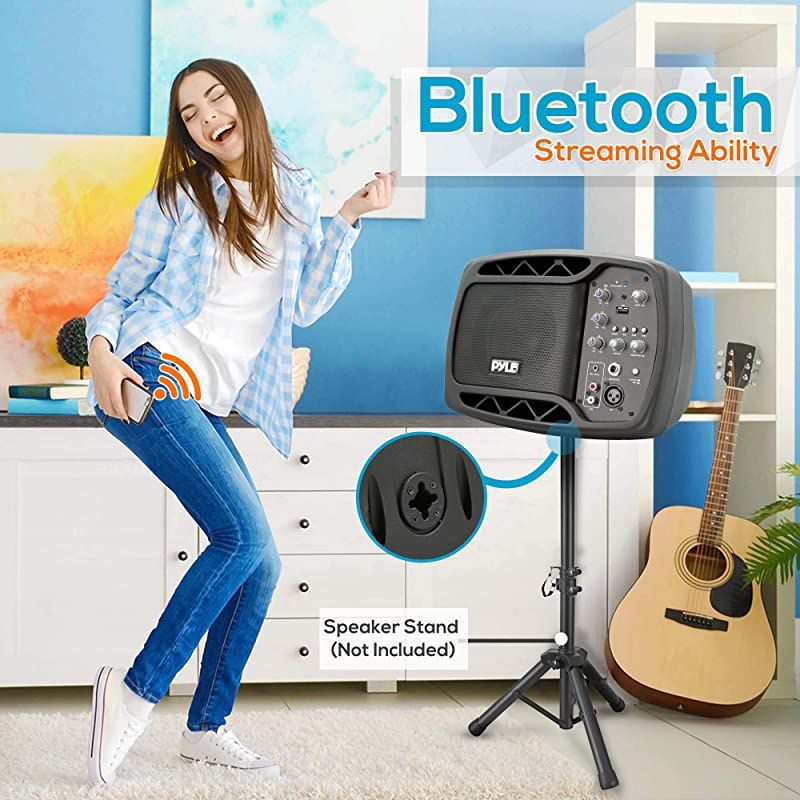 Portable Bluetooth PA Speaker System 2Way Full Range Stereo Sound 120V200W Max Power Output Class D Type Amp 5quot Subwoofer w 16GB USB Flash Support Includes Wired Microphone  PPMNSP52