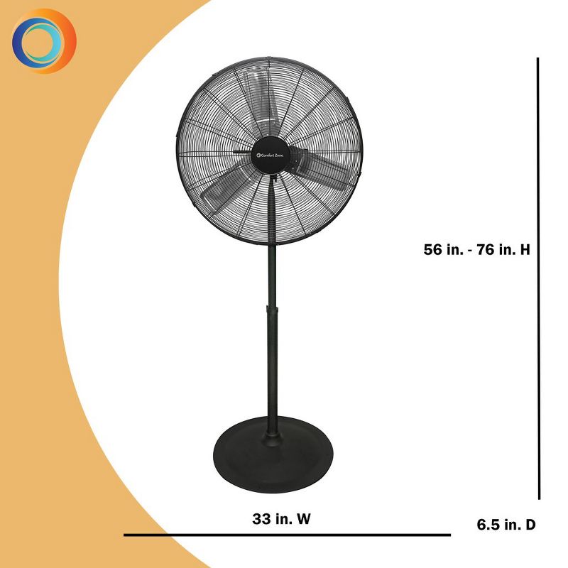 Comfort Zone CZHVP30 30 Inch High-Velocity 3 Speed Adjustable Tilt Indoor Industrial Oscillating Freestanding Pedestal Fan, Black