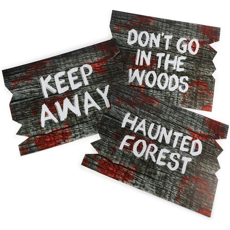 Spooky Central Set of 3 Halloween Yard Signs with Metal Stakes, Outdoor Decorations 16"x 12"