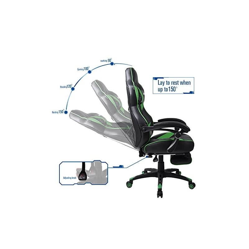 Gaming Chair Racing Office - Reclining PU Leather High Back Ergonomic Adjustable Swivel Executive Computer Desk Large Size Footrest Headrest Lumbar Support Adjustable arms Cushion