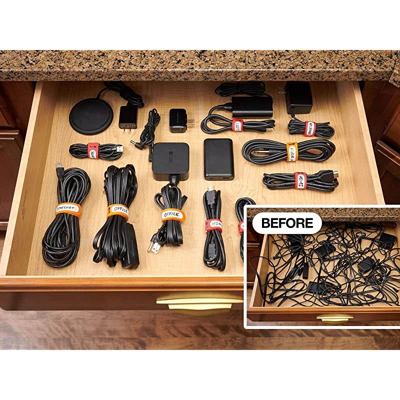 Storage CinchStraps 8quot 18 Pack Orange Features Stainless Steel Buckle and Label for Cord Identification Reusable MultiPurpose Securing Cable Straps Cord Wrap Cord Organizers