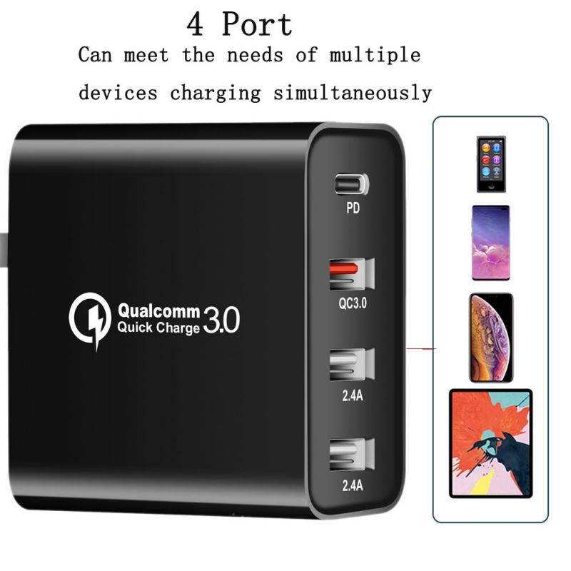Gigbird 48W USB wall charger, 30W PD Portable Charger, Quick Charge 3.0 charger block, suitable for iPhone 12, 12 Pro, 12 Pro Max, 11, iPad, Galaxy S10e/S10/S9/S8/Plus, Note 9/8 and more.(Black)