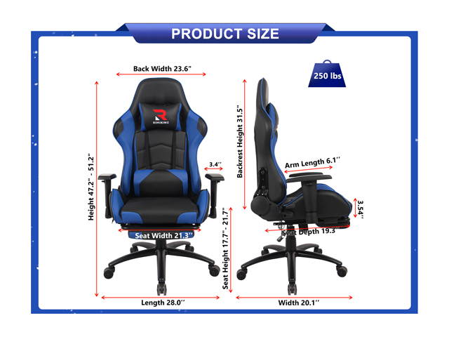 Massage Racing Chair with Retractable Footrest Gaming Chair - Computer Office Adjustable Lumbar Cushion Headrest Swivel Rocking Function Desk Chair 5 Colors
