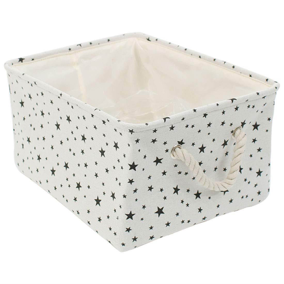 uxcell Storage Baskets w Cotton Handles Foldable Storage Toy Bin Laundry Basket Clothes Towel Organizer 17.7" x 13.8" x 9.8" Black Star
