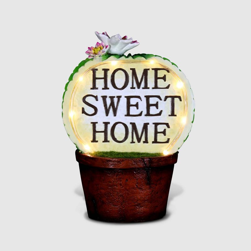 10" Resin Solar Home Sweet Home Cactus Pot Yellow - Exhart