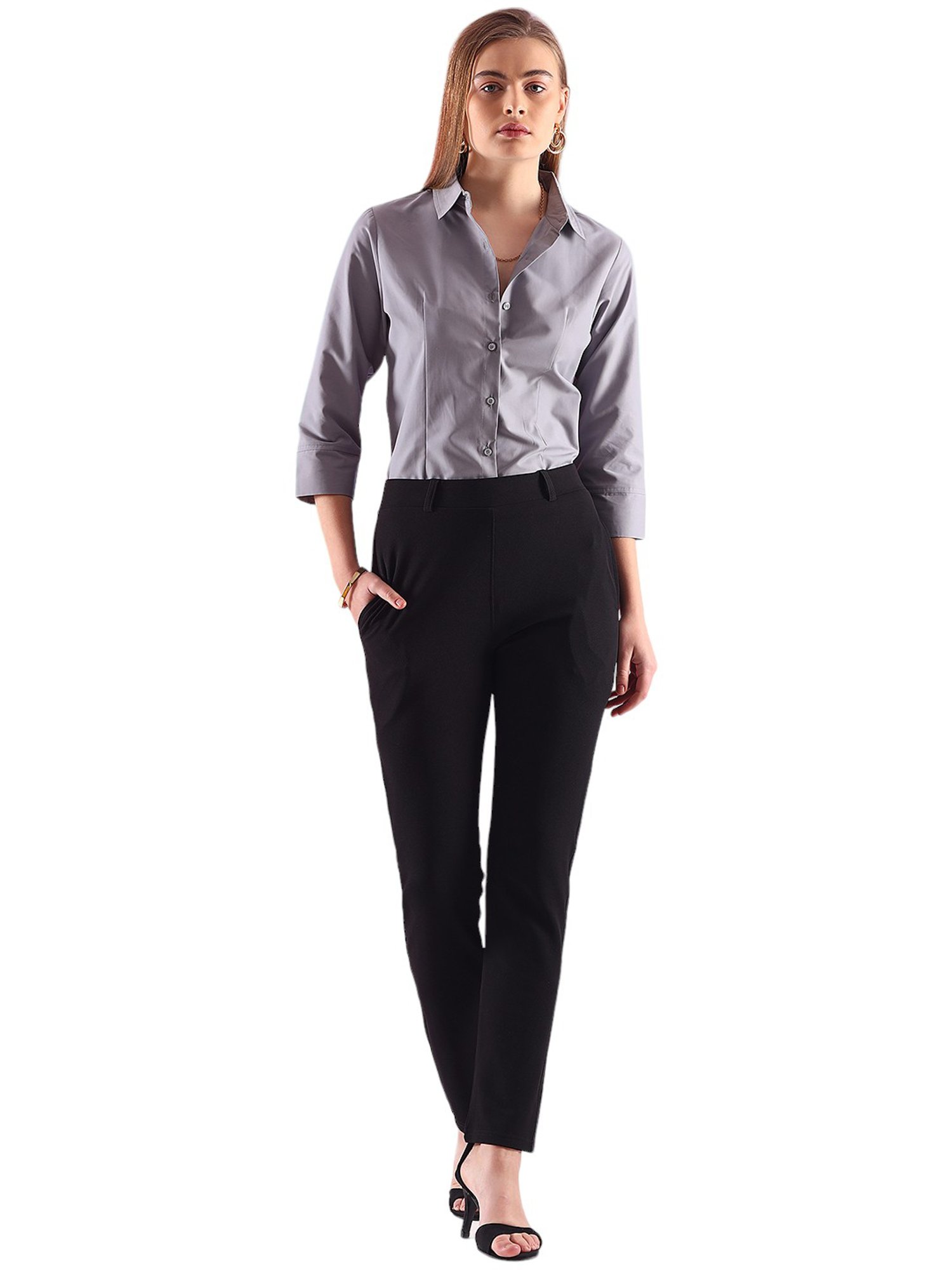 FITHUB Black Slim Fit High Rise Trousers