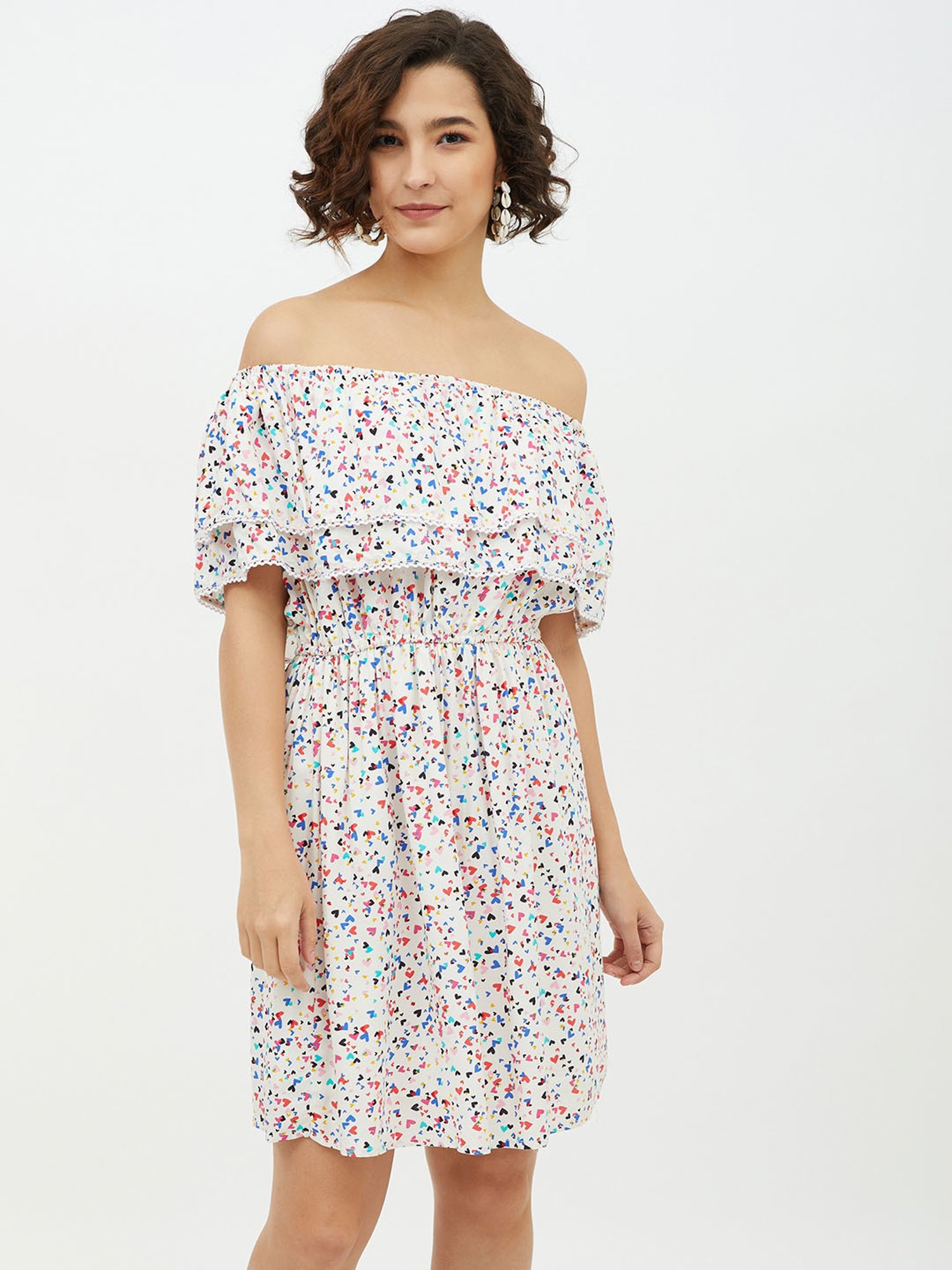 StyleStone White Printed Fit & Flare Dress