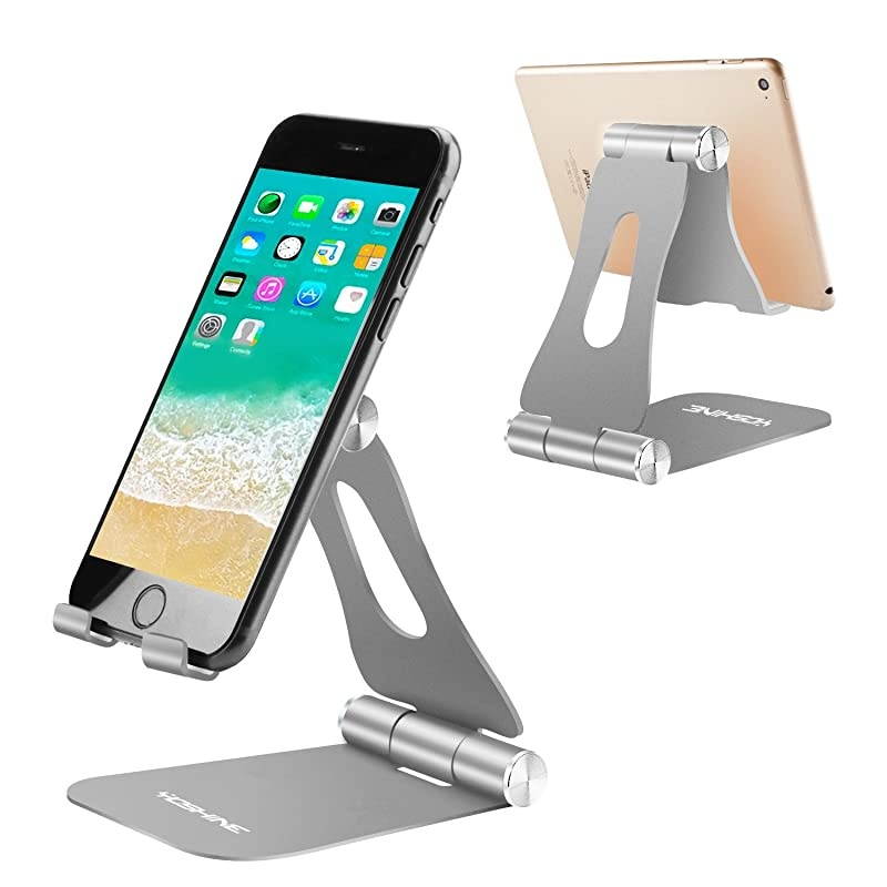 Adjustable amp Foldable Desktop Cell Phone Stands Cell Phone Holder Tablet Stand Advanced Universal Aluminum Stand Holder for Mobile Phone and Tablet Up to 13 inch Space Grey