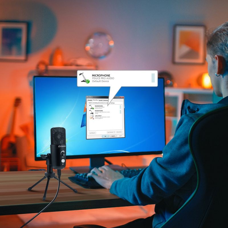 USB Plug & Play condenser microphone, FDUCE professional studio PC microphone with tripod, suitable for gaming, streaming, podcasting, chat, YouTube (black) on Mac and Windows