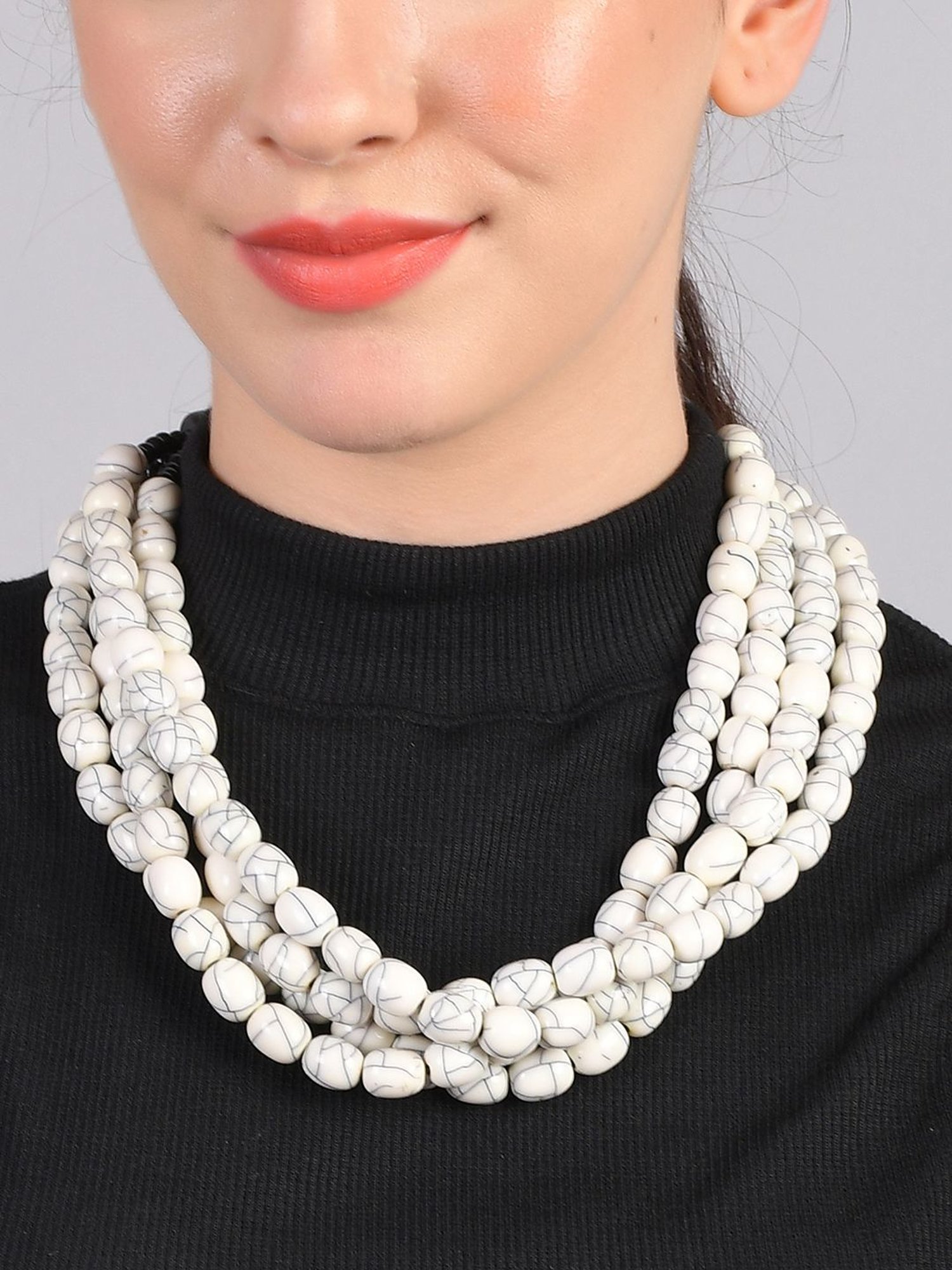 Imli Street White Resin Beaded Handcrafted Tribal Necklace