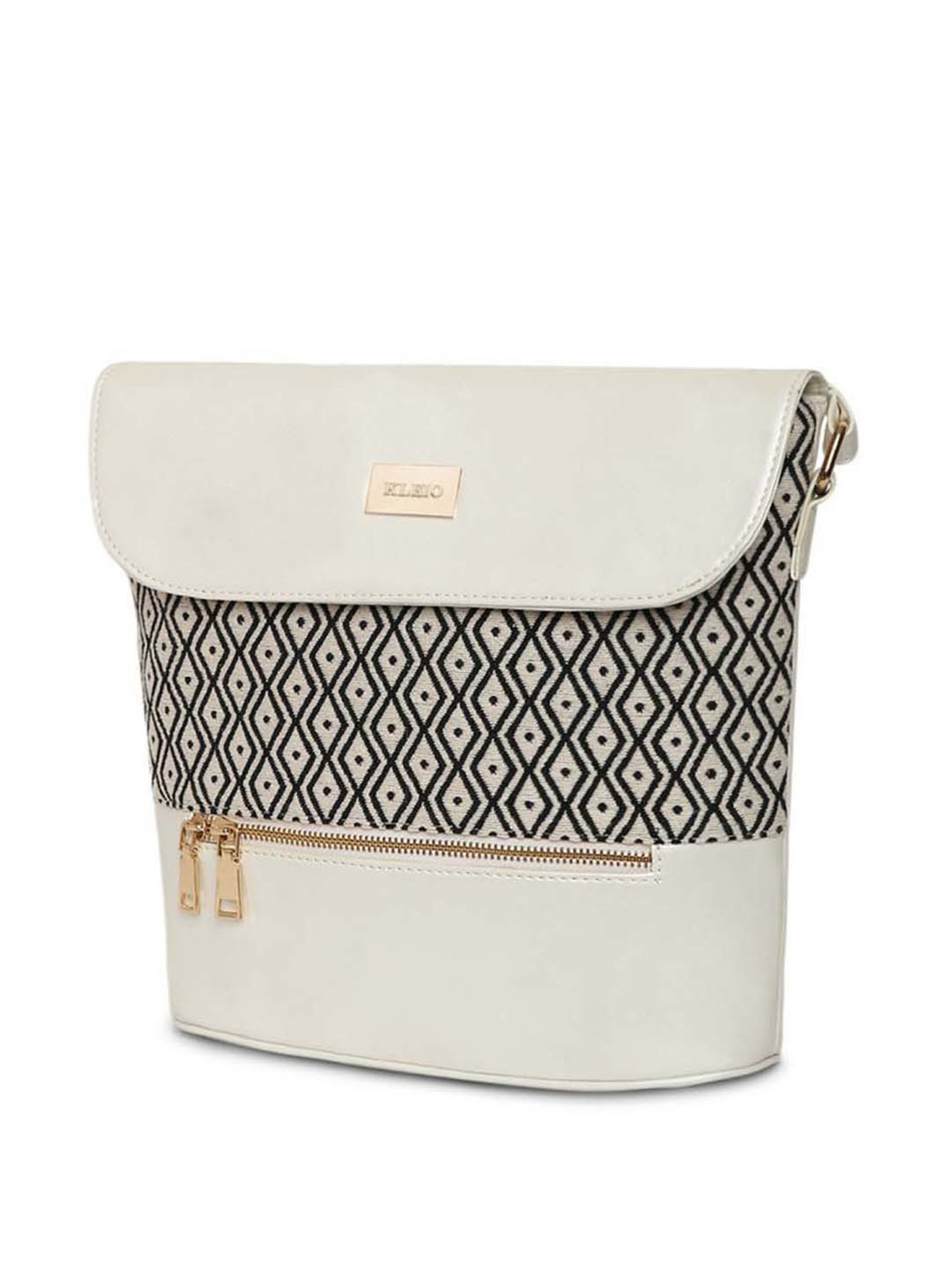 KLEIO White & Black Textured Medium Sling Handbag