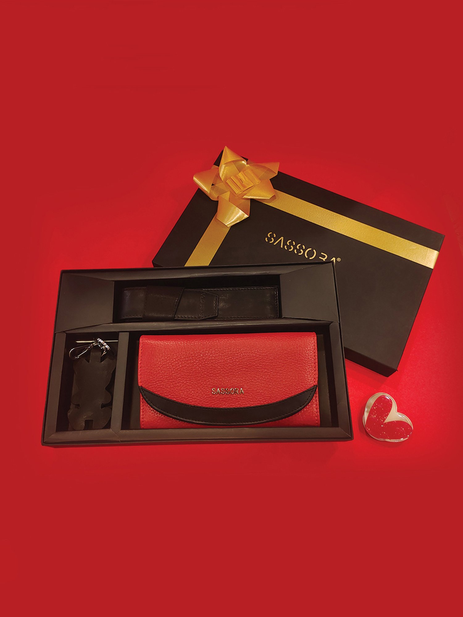 SASSORA Red & Black Solid Wallet, Keychain & Pencase Combo Set