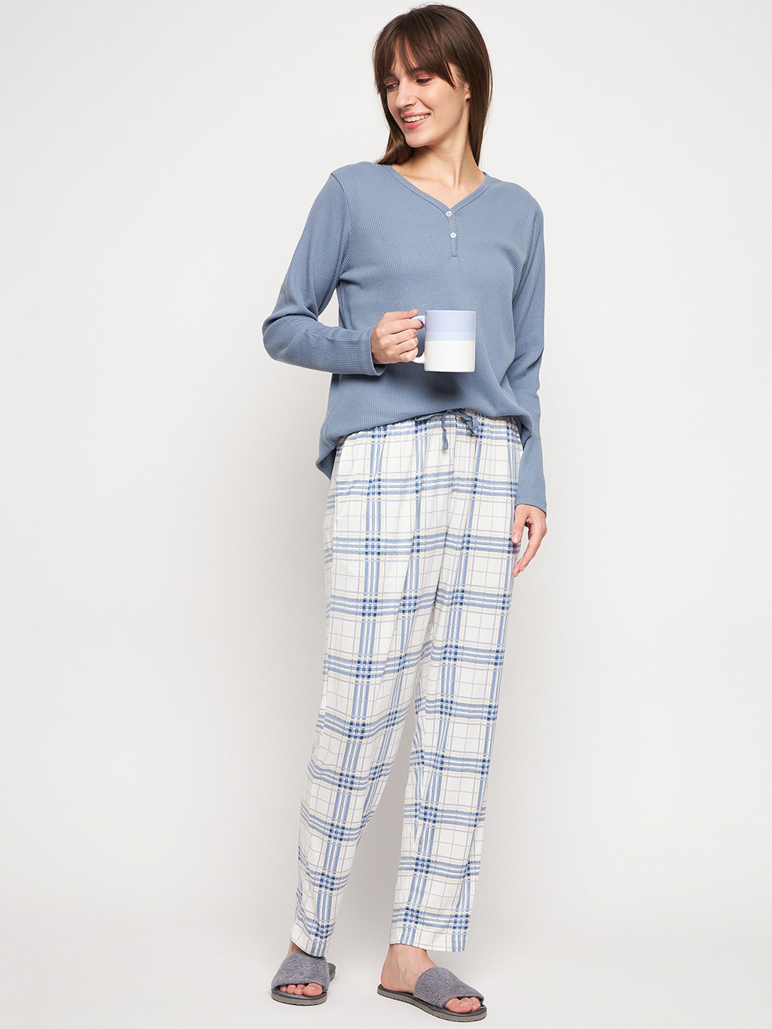 MADAME M Secret Grey Checks Top With Pyjamas