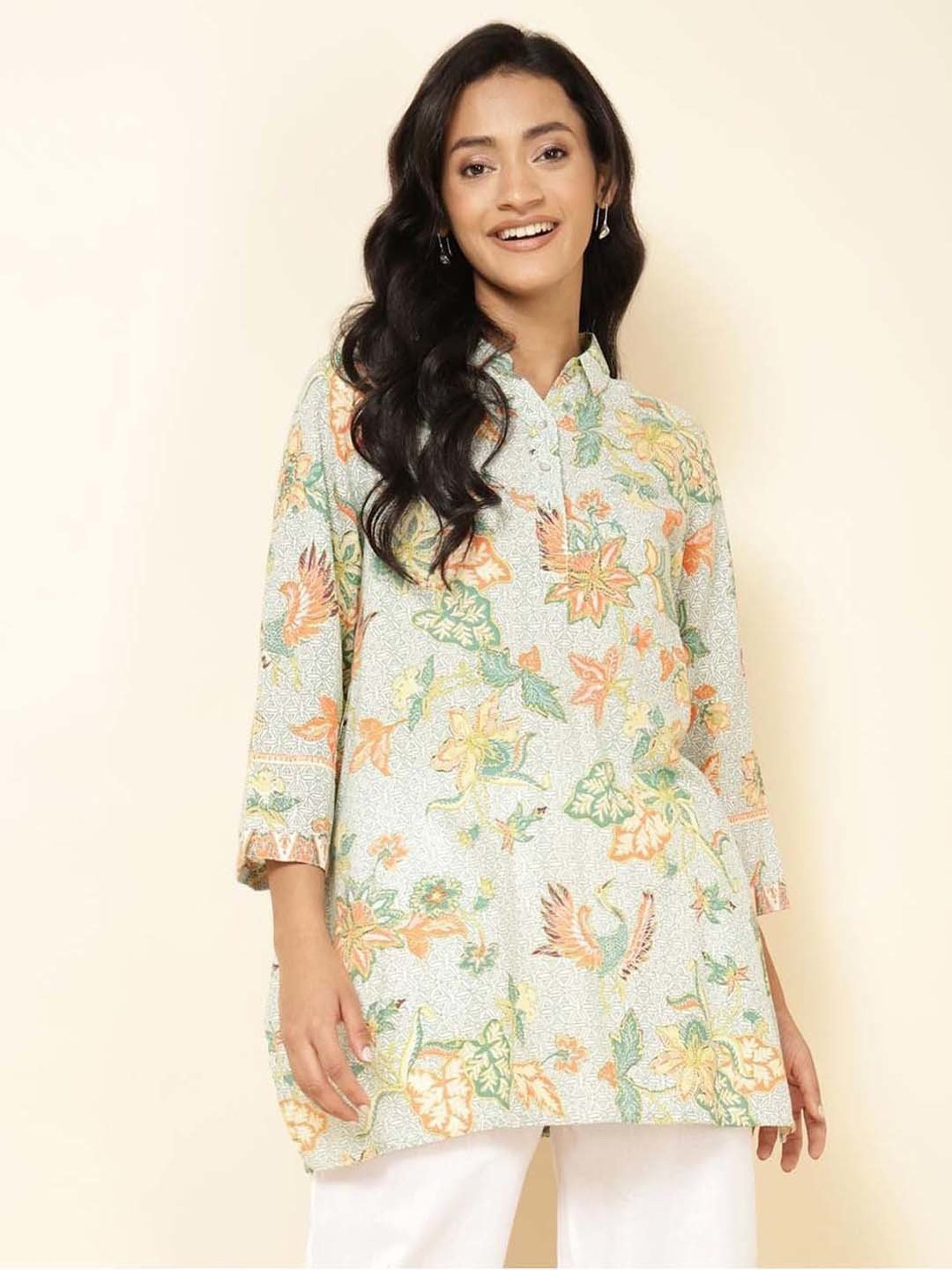 Fabindia Green Cotton Printed Tunic
