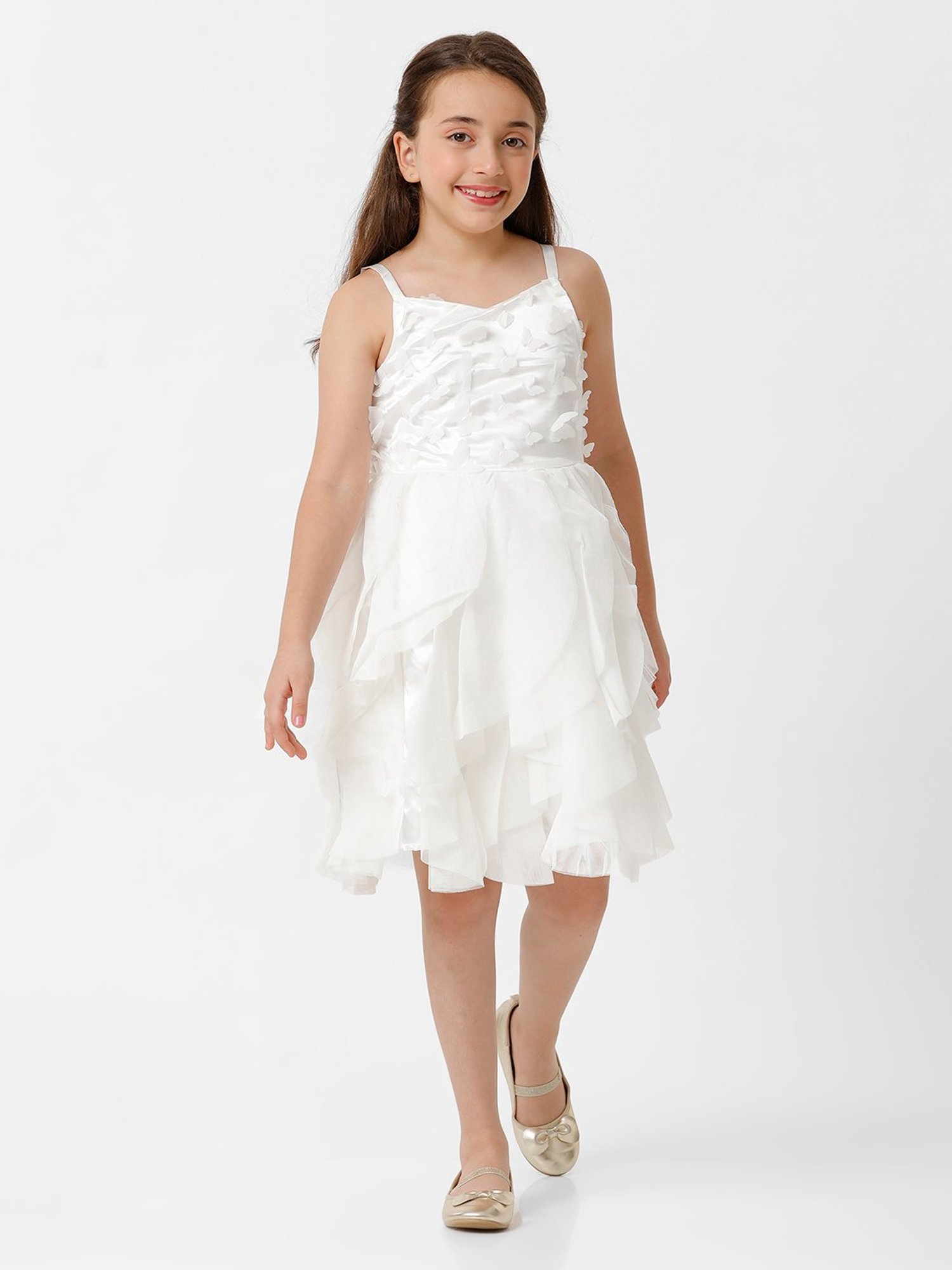 Kate & Oscar Kids White Applique Dress